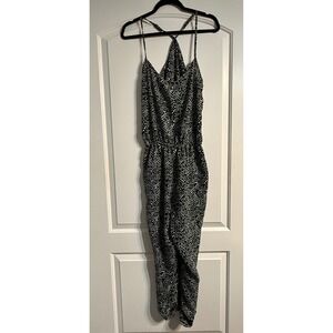Spotted Halter Jumpsuit M Black White Casual Boho Chic Lightweight Summer